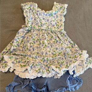 Floral Ruffle Dress with Blue Bloomers